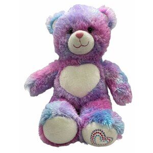 Build A Bear Fur ever Endless Hearts Bear Plush Pink Blue Purple White Heart